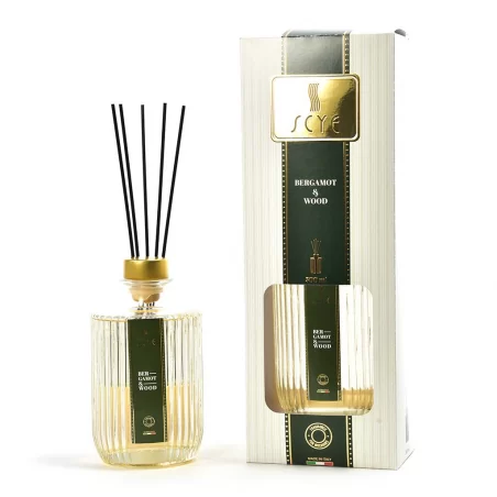 DIFFUSORE DI ESSENZA 500ML BERGAMOT E WOOD CON BACCHETTI IN COTONE IN SCATOLA REGALO