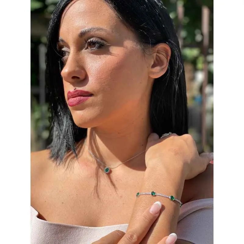 Bracciale in Argento 925 con Pietre Verdi Bracciale in Argento 925 con Pietre Verdi
