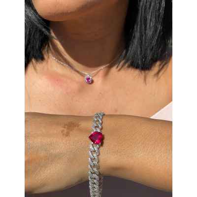 925 Silver Bracelet with Red Heart Shape Stone and Zirconia 925 Silver Bracelet with Red Heart Shape Stone and Zirconia