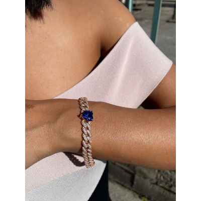 925 Silver Bracelet with Rose Gold Finish and Blue Stone Heart 925 Silver Bracelet with Rose Gold Finish and Blue Stone Heart