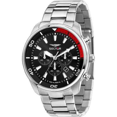 SECTOR Hombres reloj oversize Cronógrafo de acero negro / rojo
