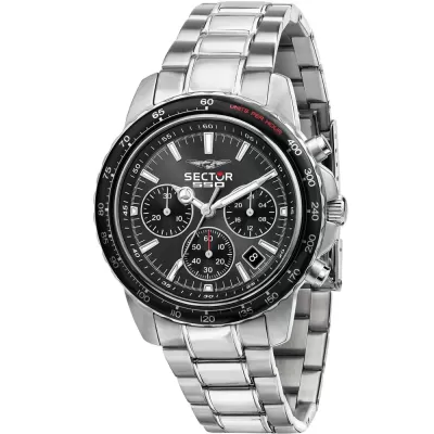 Hombres reloj SECTOR 550 R3273993002 Pulsera de acero negro crono 100mt