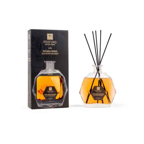 Diffuser Perfumer Environment Pepper Negro y jengibre 700 ml con Bacchette – Diseño Hexagonal Botella