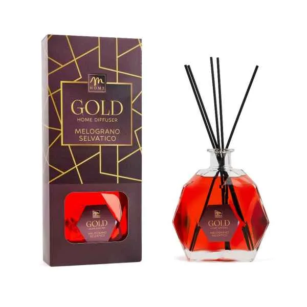 Mercury Diffusore di Fragranza Gold Melograno Selvatico 700 ml con Bacchetti in Fibra