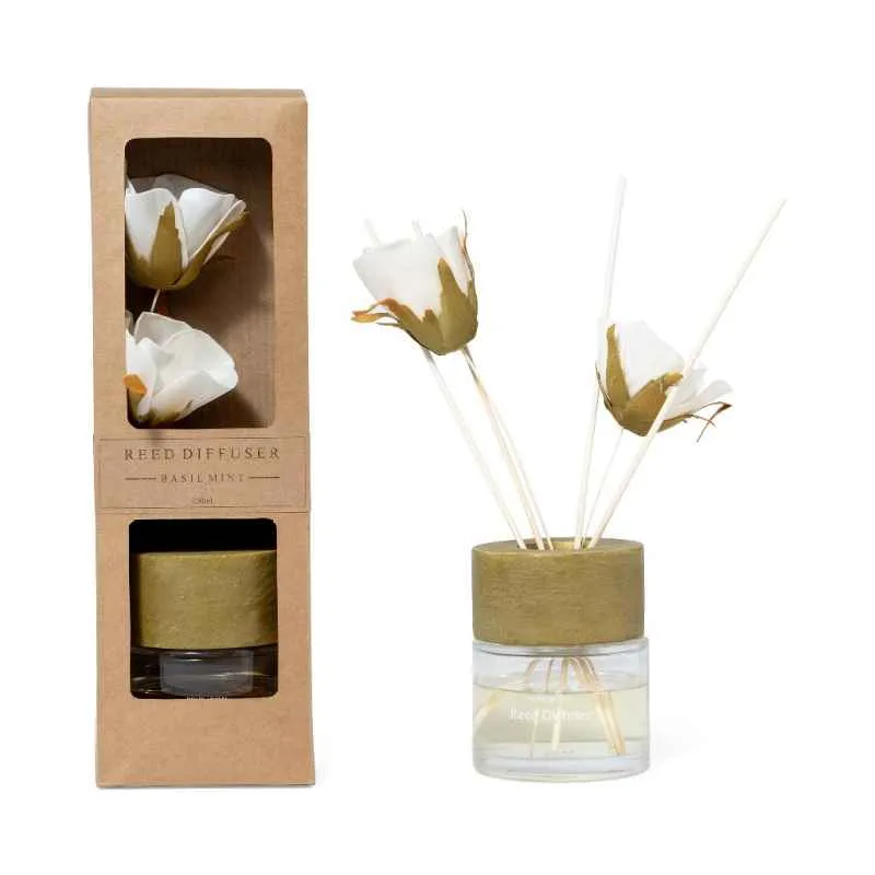 Profumo Ambiente Basilico 100 ml con Diffusore a Bastoncini e Fiore Decorativo Profumo Ambiente Basilico 100 ml con Diffusore a Bastoncini e Fiore Decorativo