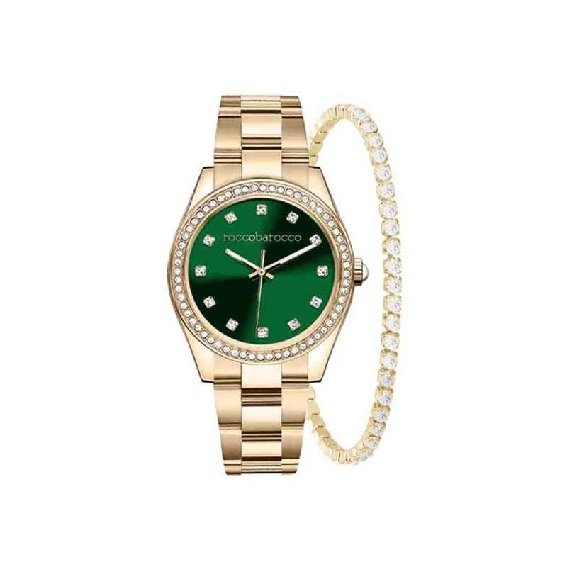 Set Orologio Roccobarocco Donna Gold con Quadrante Verde + Bracciale Tennis Zirconi Set Orologio Roccobarocco Donna Gold con Quadrante Verde + Bracciale Tennis Zirconi