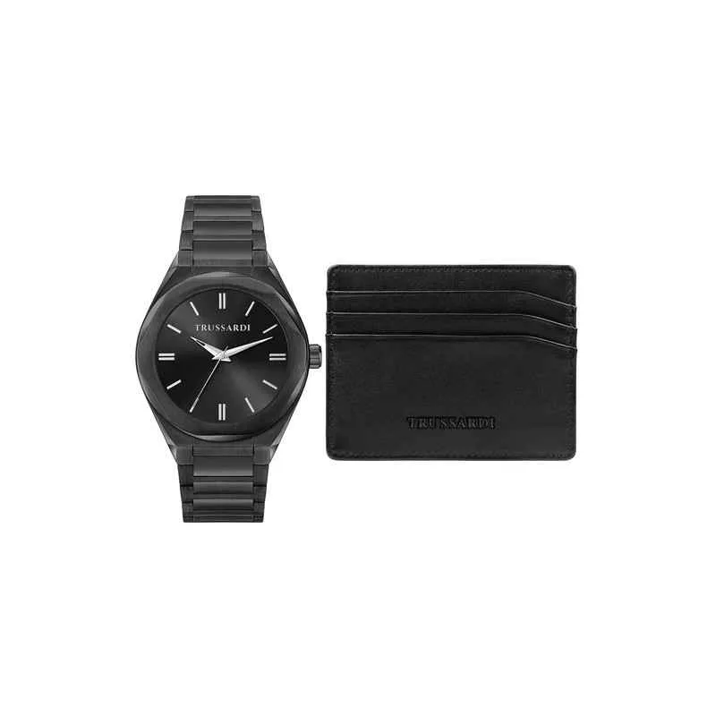 Trussardi Set Orologio e Portacarte Nero Trussardi Set Orologio e Portacarte Nero
