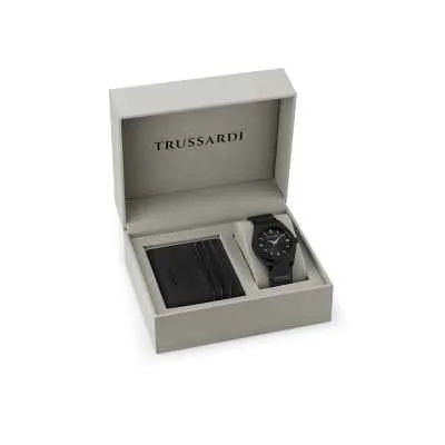Trussardi Set Orologio e Portacarte Nero Trussardi Set Orologio e Portacarte Nero