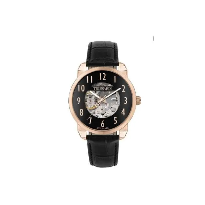 Trussardi T-City – Orologio Uomo Automatico Pelle Nero/Oro Rosa Trussardi T-City – Orologio Uomo Automatico Pelle Nero/Oro Rosa
