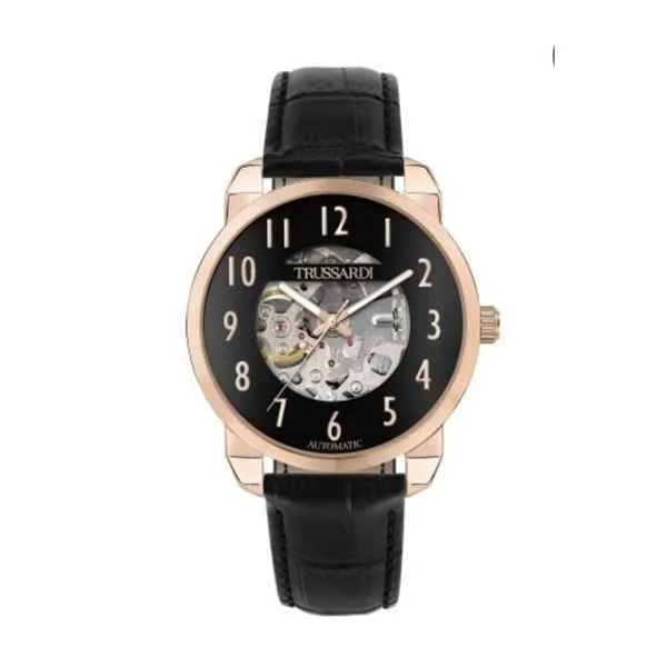 Trussardi T-City – Orologio Uomo Automatico Pelle Nero/Oro Rosa