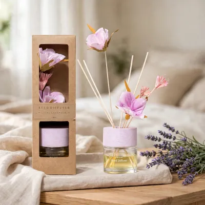 Profumo Ambiente Lavanda 100 ml con Diffusore a Bastoncini e Fiori Decorativi