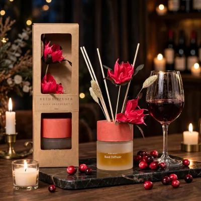 Profumo Ambiente Red Wine 100 ml con Diffusore a Bastoncini e Fiore Decorativo