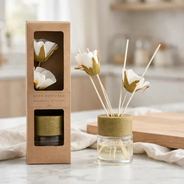 Profumo Ambiente Basilico 100 ml con Diffusore a Bastoncini e Fiore Decorativo