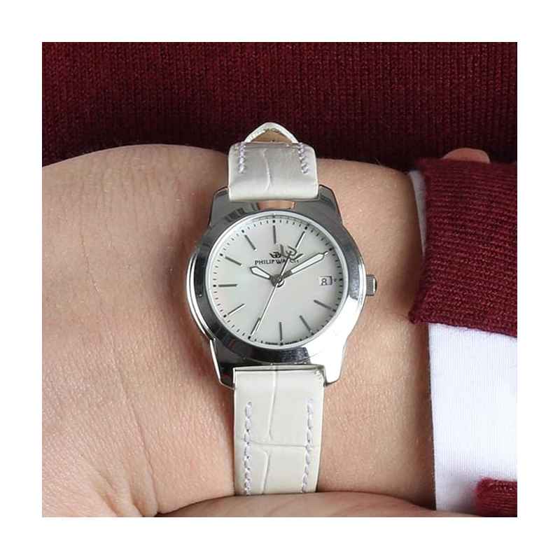 Orologio Donna Philip Watch con Quadrante in Madreperla e Cinturino in Pelle Bianca R8251495502