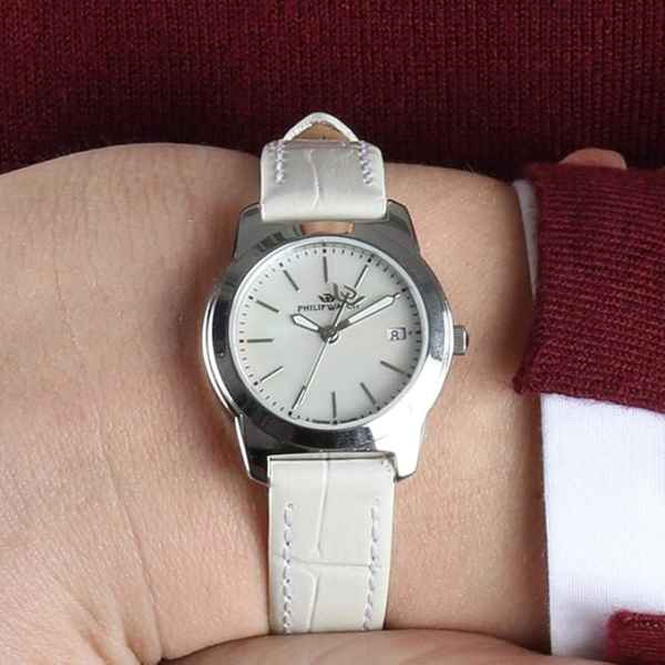 Orologio Donna Philip Watch con Quadrante in Madreperla e Cinturino in Pelle Bianca R8251495502