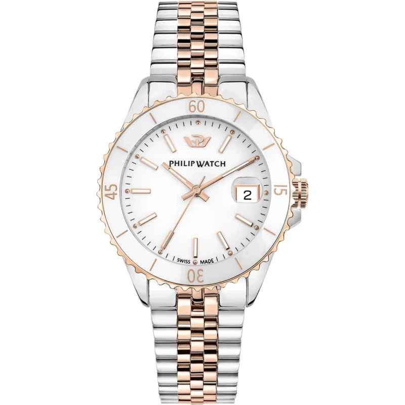 Philip Watch Caribe Diving R8253597637 Quarzo Donna 35mm Bicolore Oro Rosa