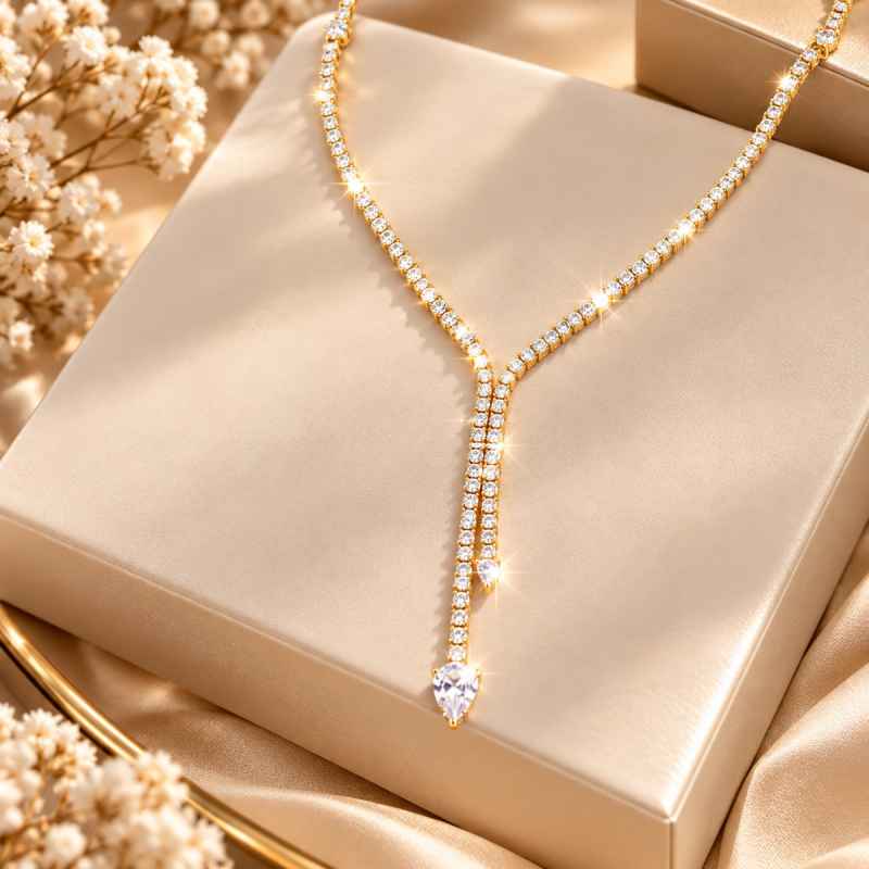 Collana Donna a Y in Argento 925 Dorato con Pietre Scintillanti Collana Donna a Y in Argento 925 Dorato con Pietre Scintillanti