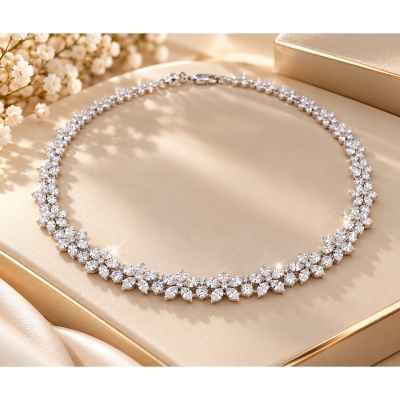 Collana Donna Floreale in Argento 925 con Pietre Scintillanti