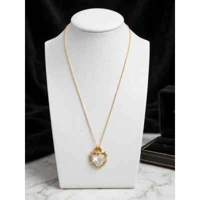 Collana Donna Cuore Sacro in Argento 925 Dorato con Pietre Scintillanti