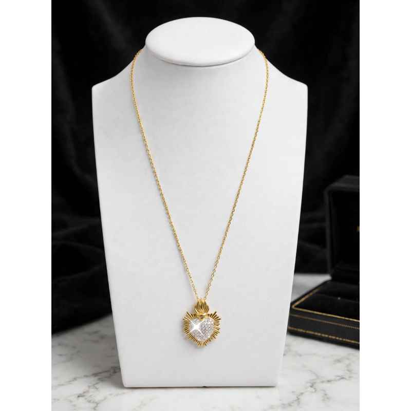 Collana Donna Cuore Sacro in Argento 925 Dorato con Pietre Scintillanti Collana Donna Cuore Sacro in Argento 925 Dorato con Pietre Scintillanti