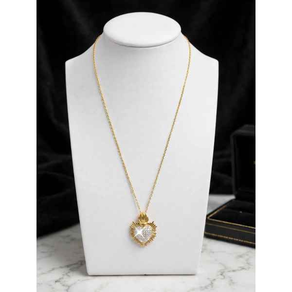 Collana Donna Cuore Sacro in Argento 925 Dorato con Pietre Scintillanti