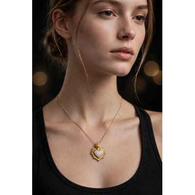 Collana Donna Cuore Sacro in Argento 925 Dorato con Pietre Scintillanti
