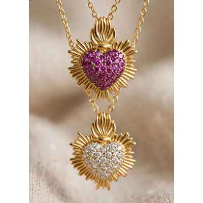 Collana Donna Cuore Sacro Viola in Argento 925 Dorato – 1,5 cm