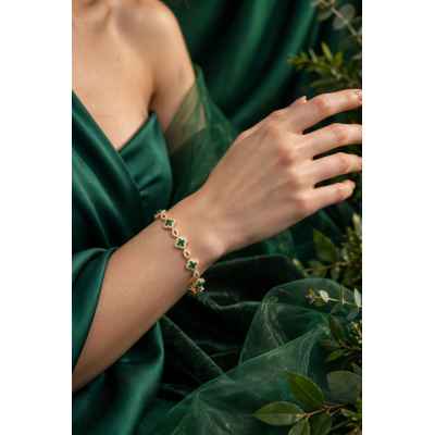 Bracciale Donna in Argento 925 Dorato con Fiori Verdi – Eleganza e Raffinatezza
