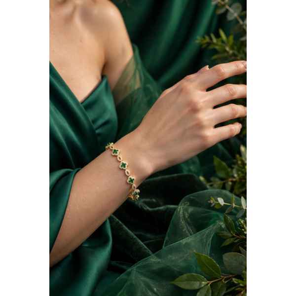 Bracciale Donna in Argento 925 Dorato con Fiori Verdi – Eleganza e Raffinatezza