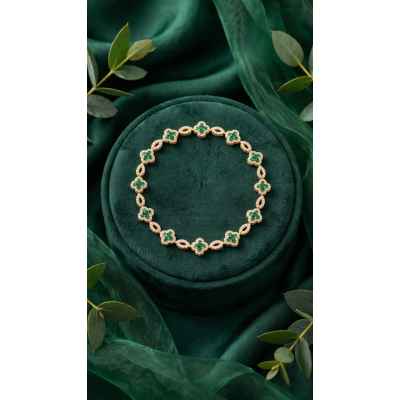 Bracciale Donna in Argento 925 Dorato con Fiori Verdi – Eleganza e Raffinatezza