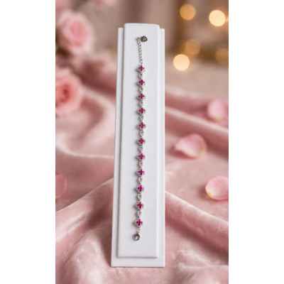 Bracciale Donna in Argento 925 con Fiori Rosa Fucsia – Eleganza e Luminosità