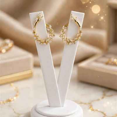 Orecchini Donna a Cerchio con Zirconi in Argento 925 Dorato