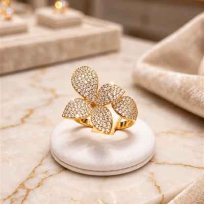 Anello Donna Fiore in Argento 925 Rosé con Pietre Bianche – Regolabile
