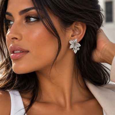 Orecchini Donna a Fiore in Argento 925 con Zirconi