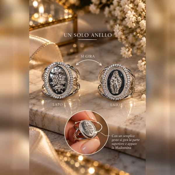 Anello Donna Madonnina Girevole in Argento 925 con Zirconi – Regolabile