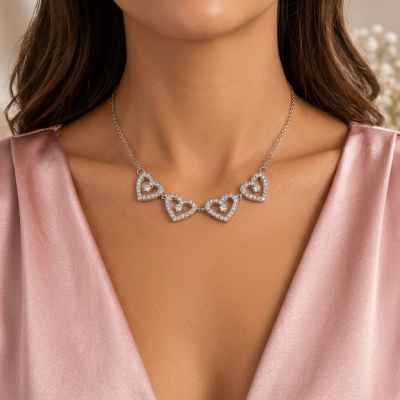 Collana Donna Quadrifoglio Magnetico in Argento 925 con Pietre Bianche