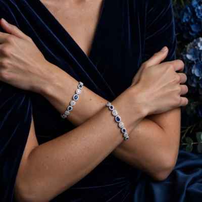 Bracciale Donna Ovale Magic in Argento 925 con Pietre Blu e Bianche