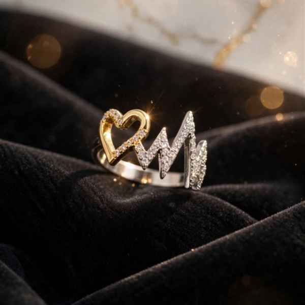 Anello Donna Cuore e Battito in Argento 925 Bicolore con Pietre Bianche