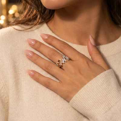 Anello Donna Cuore e Battito in Argento 925 Bicolore con Pietre Bianche Anello Donna Cuore e Battito in Argento 925 Bicolore con Pietre Bianche