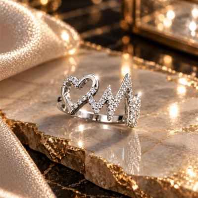 Anello Donna Cuore e Battito in Argento 925 con Pietre Bianche