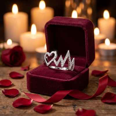 Anello Donna Cuore e Battito in Argento 925 con Pietre Bianche