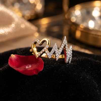 Anello Donna Cuore e Battito Regolabile in Argento 925 Dorato con Pietre Bianche