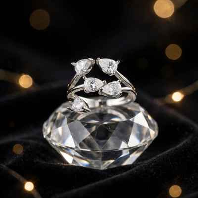 Anello Donna Cinque Gocce in Argento 925 con Pietre Bianche