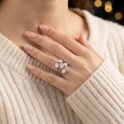Anello Donna Cinque Gocce in Argento 925 con Pietre Bianche