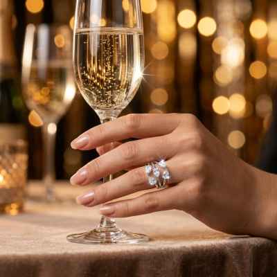 Anello Donna Cinque Gocce Regolabile in Argento 925 con Pietre Bianche Anello Donna Cinque Gocce Regolabile in Argento 925 con Pietre Bianche