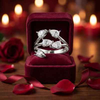 Anello Donna Cinque Gocce Regolabile in Argento 925 con Pietre Bianche Anello Donna Cinque Gocce Regolabile in Argento 925 con Pietre Bianche