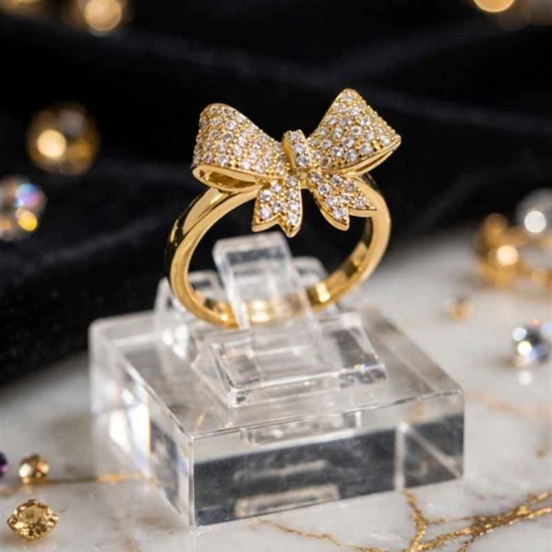 Anello Fiocco Oro Regolabile in Argento 925 con Zirconi