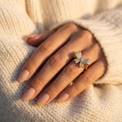 Anello Fiocco Oro Regolabile in Argento 925 con Zirconi