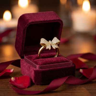 Anello Fiocco Oro Regolabile in Argento 925 con Zirconi