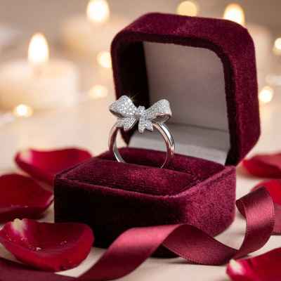Anello Fiocco Regolabile in Argento 925 con Zirconi